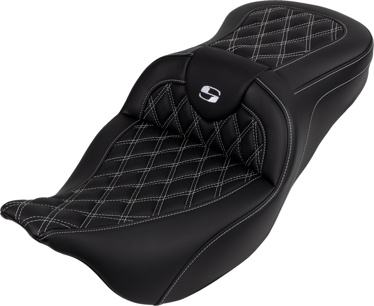 SADDLEMEN Roadsofa™ Seat - with Backrest - White Stitch - FL '08-'23 808-07B-182B6