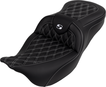 SADDLEMEN Roadsofa™ Seat - with Backrest - White Stitch - FL '08-'23 808-07B-182B6