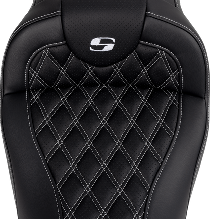 SADDLEMEN Roadsofa™ Seat - with Backrest - White Stitch - FL '08-'23 808-07B-182B6