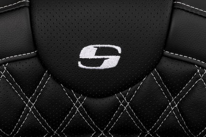 SADDLEMEN Roadsofa™ Seat - with Backrest - White Stitch - FL '08-'23 808-07B-182B6