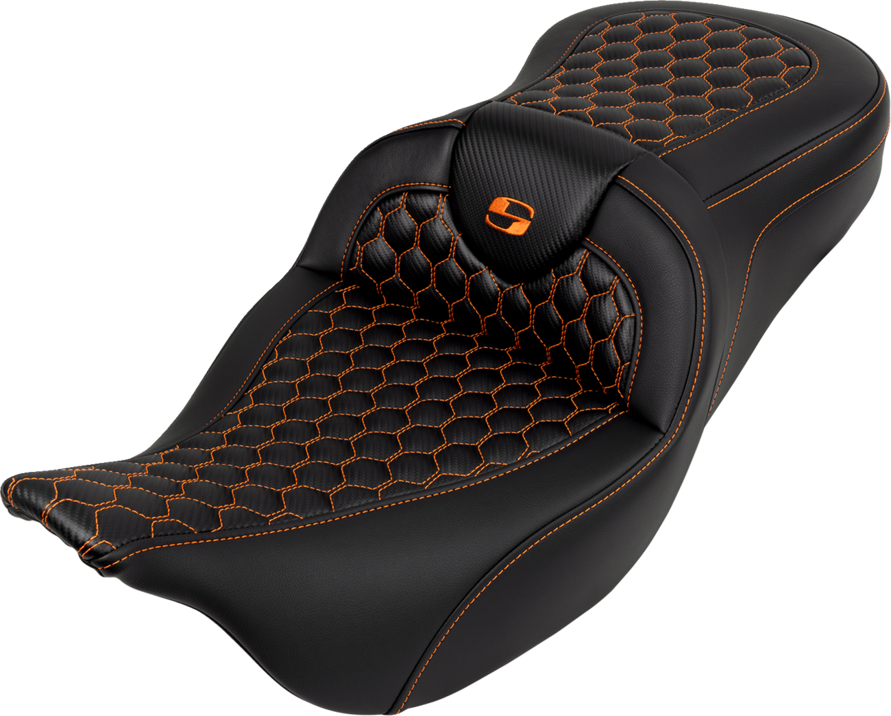 SADDLEMEN RoadSofa™ Seat - Honeycomb - Orange Stitch - without Backrest - FLH/FLT '08-'23 808-07B-18903