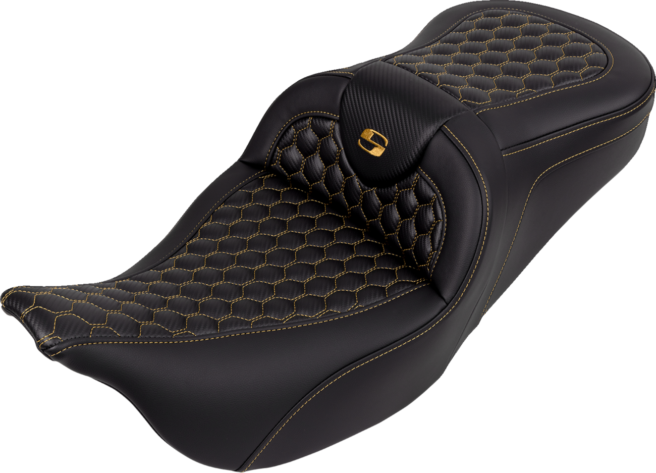 SADDLEMEN RoadSofa™ Seat - Honeycomb - Gold Stitch - without Backrest - FLH/FLT '08-'23 808-07B-18907