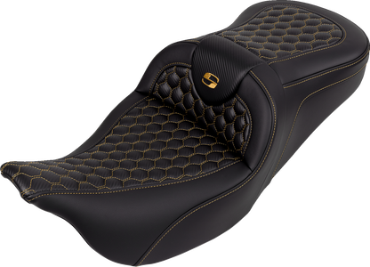 SADDLEMEN RoadSofa™ Seat - Honeycomb - Gold Stitch - without Backrest - FLH/FLT '08-'23 808-07B-18907