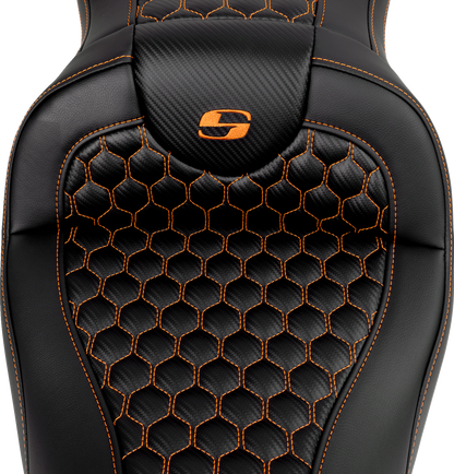 SADDLEMEN RoadSofa™ Seat - Honeycomb - Orange Stitch - without Backrest - FLH/FLT '08-'23 808-07B-18903