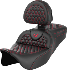 SADDLEMEN RoadSofa™ Seat - Honeycomb - Red Stitch - with Backrest - FLH/FLT '08-'23 808-07B-189B4