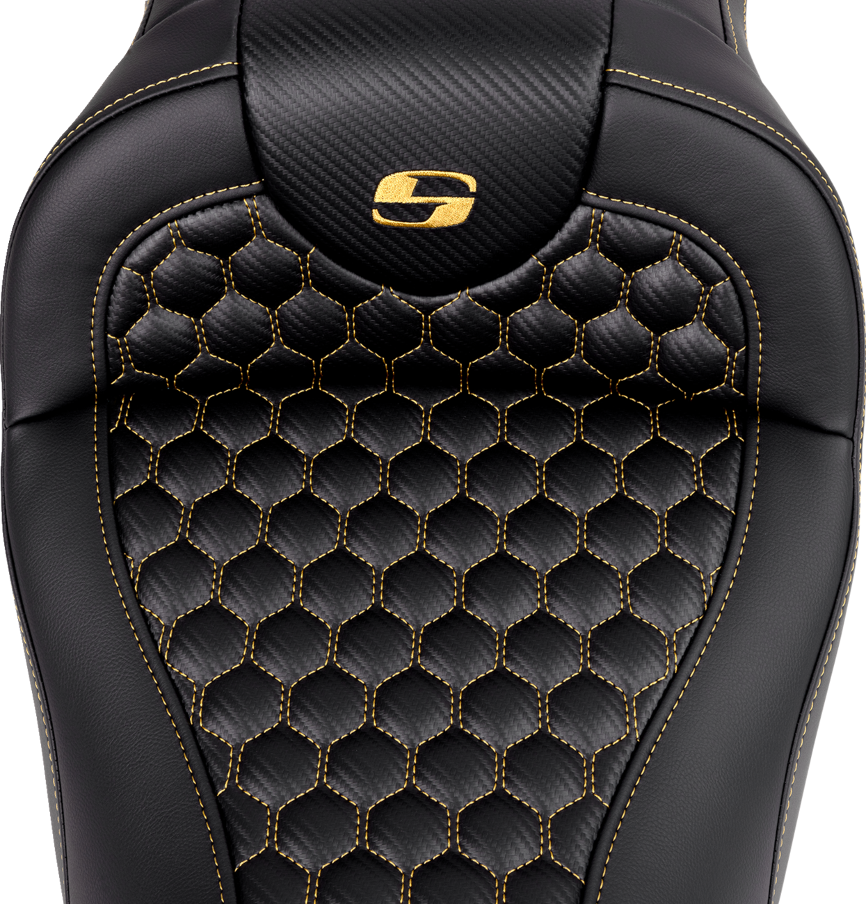 SADDLEMEN RoadSofa™ Seat - Honeycomb - Gold Stitch - without Backrest - FLH/FLT '08-'23 808-07B-18907