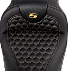 SADDLEMEN RoadSofa™ Seat - Honeycomb - Gold Stitch - without Backrest - FLH/FLT '08-'23 808-07B-18907