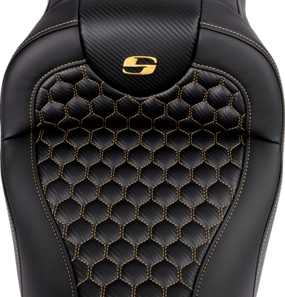 SADDLEMEN RoadSofa™ Seat - Honeycomb - Gold Stitch - without Backrest - FLH/FLT '08-'23 808-07B-18907