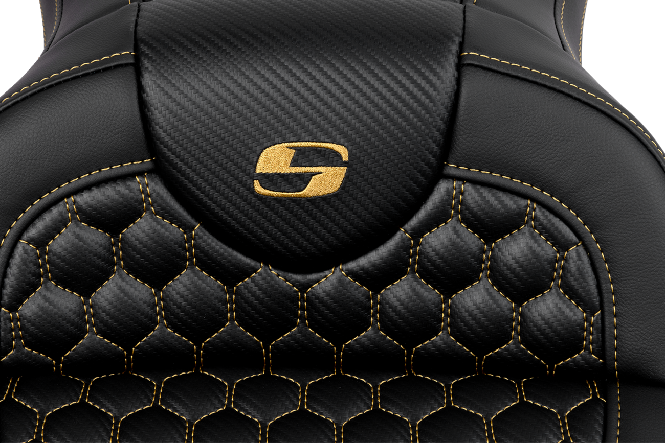 SADDLEMEN RoadSofa™ Seat - Honeycomb - Gold Stitch - without Backrest - FLH/FLT '08-'23 808-07B-18907