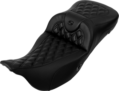 SADDLEMEN Roadsofa™ Extended Reach Seat - without Backrest - Lattice Stitch - Carbon Fiber - FL '08-'23 808-07B-207A0