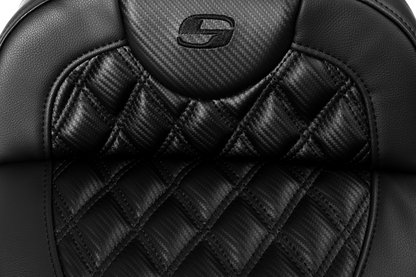 SADDLEMEN Roadsofa™ Extended Reach Seat - without Backrest - Lattice Stitch - Carbon Fiber - FL '08-'23 808-07B-207A0