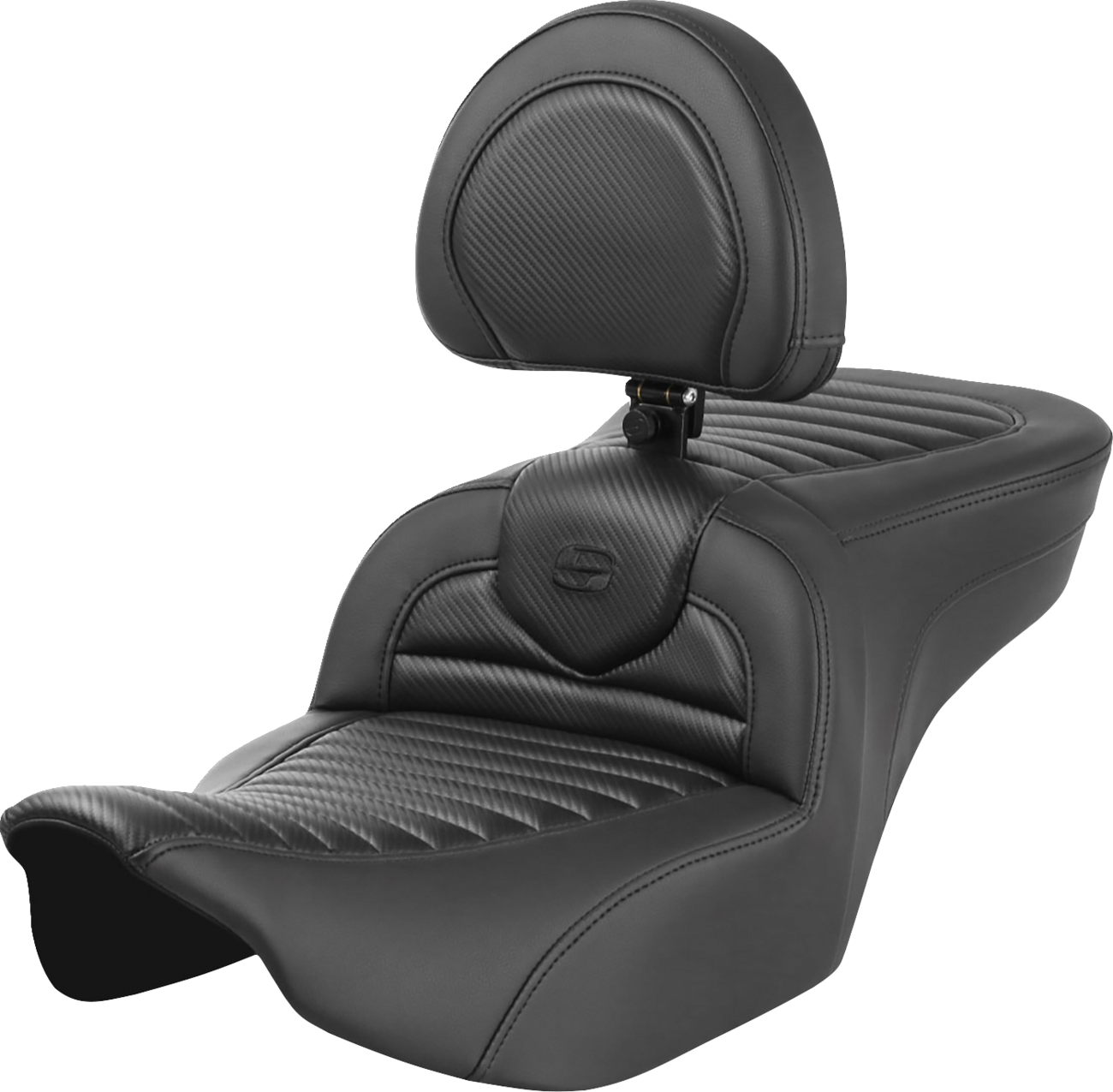 SADDLEMEN Roadsofa™ Seat - with Backrest - Tuck-n-Roll - Carbon Fiber - FLTR/FLHX '23-'24 823-07-204B0