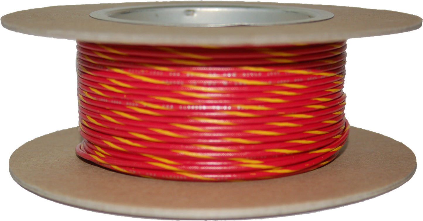 100' Spool 20 Gauge Wire (Red/Yellow Stripe)