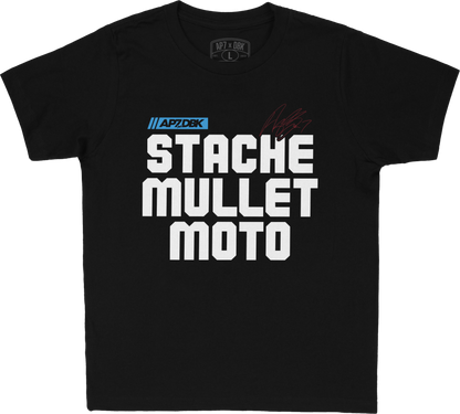 Stache Mullet Moto Youth Tee Black Yx