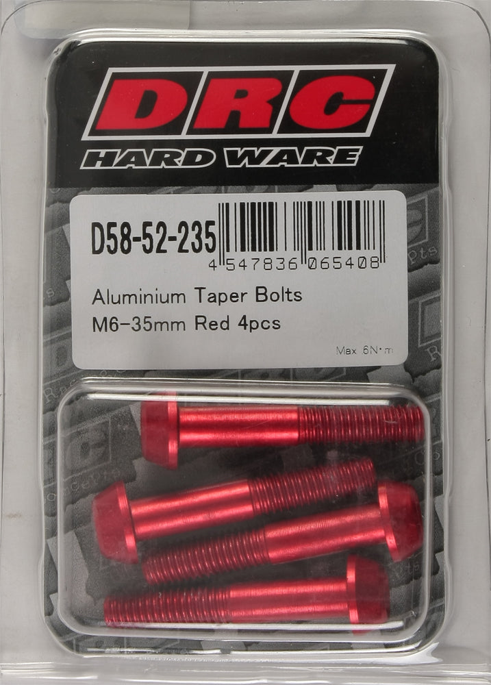 Aluminum Taper Bolts Red M6x35mm 4/Pk