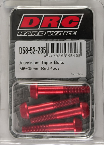 Aluminum Taper Bolts Red M6x35mm 4/Pk