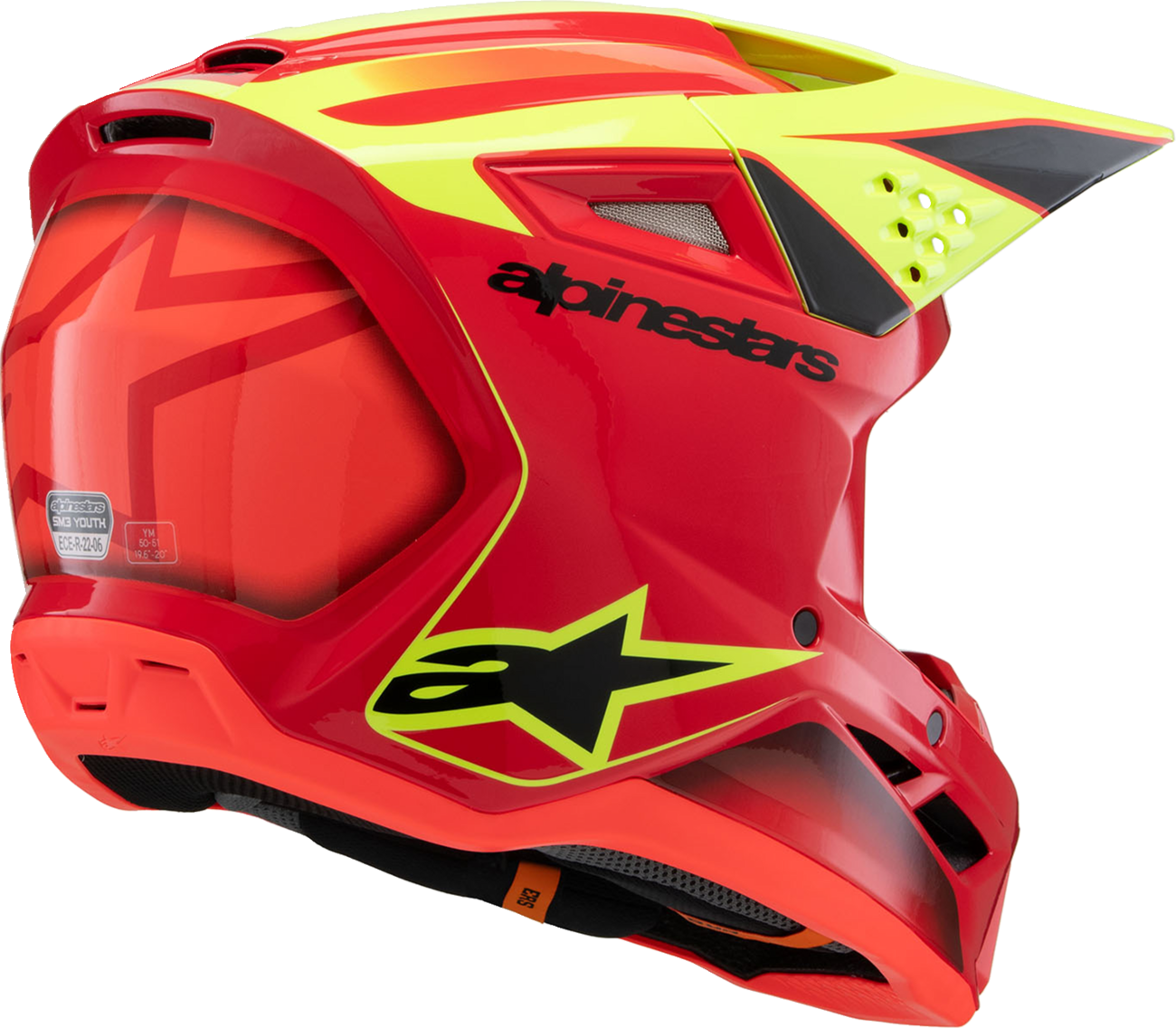 ALPINESTARS Youth SM3 Helmet - Fray - Gloss Red/Yellow Fluo/Black - Large 8301625-3051-YL