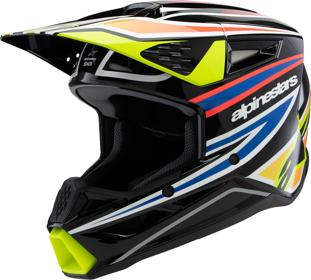 ALPINESTARS Youth SM3 Helmet - Wurx - Gloss Black/Yellow Fluo/Blue/Red - Small 8302025-1574-YS