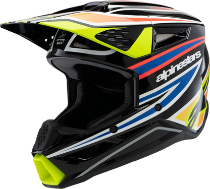 ALPINESTARS Youth SM3 Helmet - Wurx - Gloss Black/Yellow Fluo/Blue/Red Medium 8302025-1574-YM