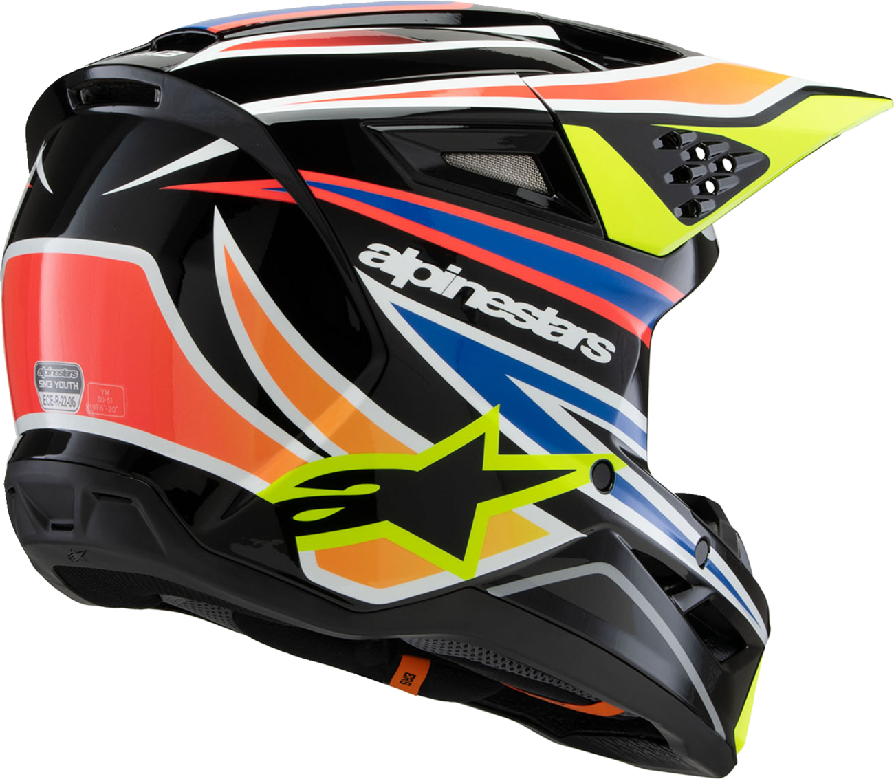 ALPINESTARS Youth SM3 Helmet - Wurx - Gloss Black/Yellow Fluo/Blue/Red Medium 8302025-1574-YM