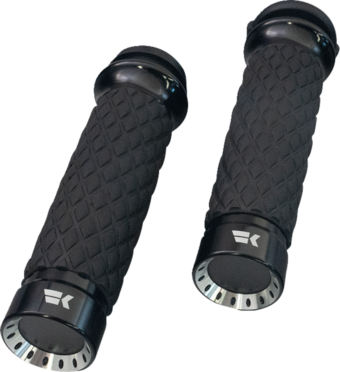 KHROME WERKS Turbine Grips - Custom Contour - Diamond - Black 500330