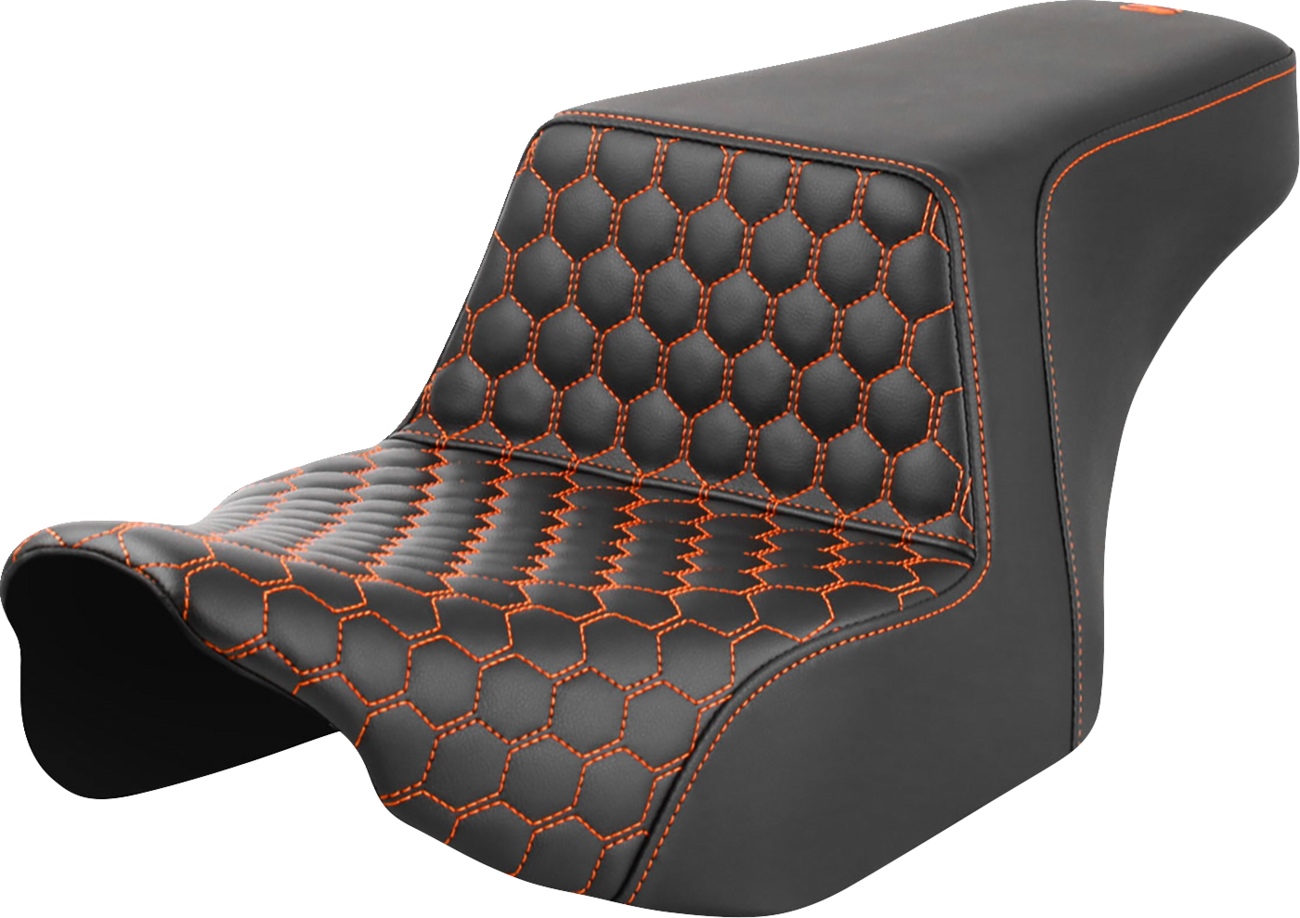 SADDLEMEN Step-Up Seat - Front Honeycomb - Orange Stitching - FL '23-'24 823-07-17703