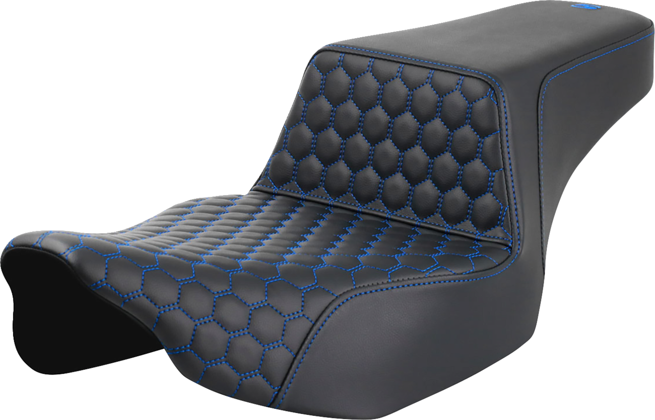 SADDLEMEN Step-Up Seat - Extended Reach - Front Honeycomb - Blue Stitch - FL '23-'24 823-07-17801