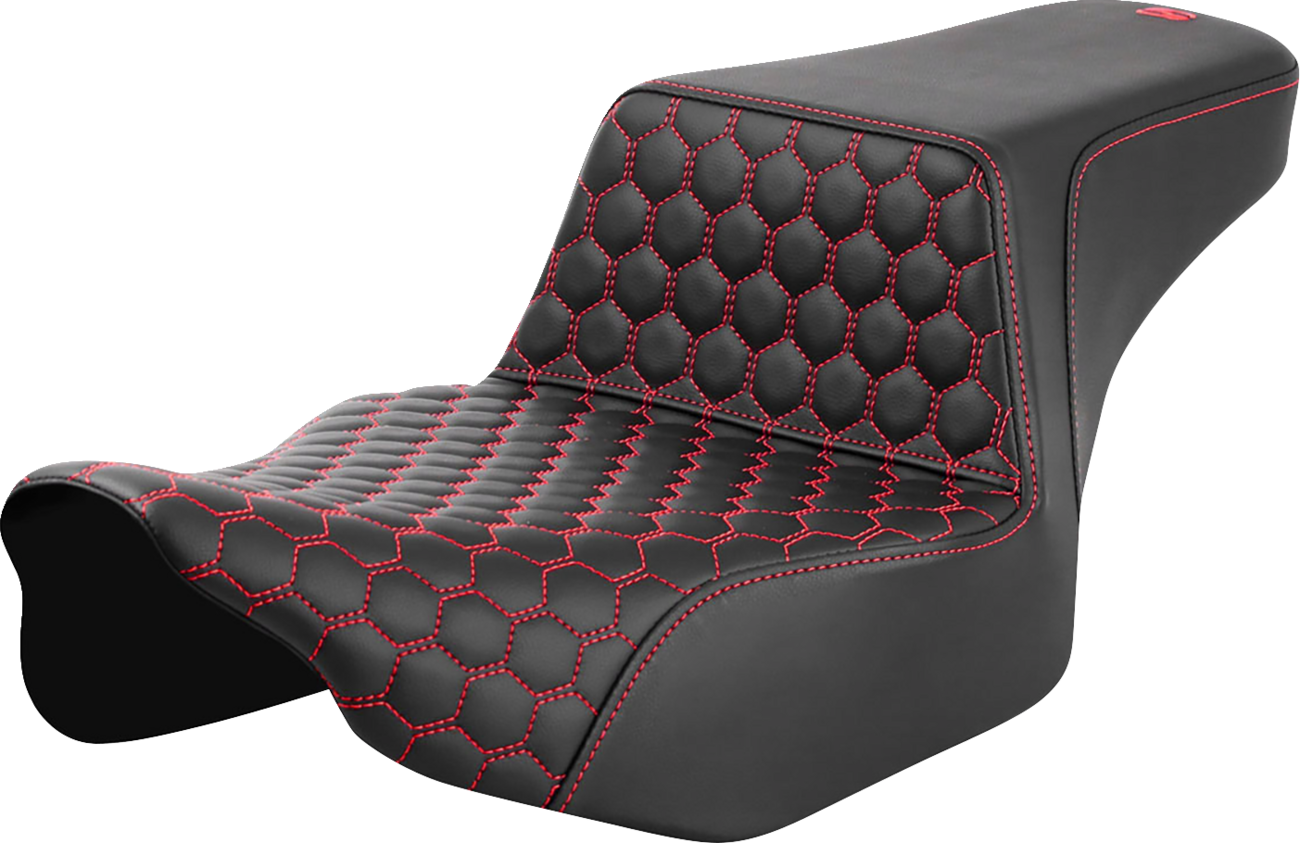 SADDLEMEN Step-Up Seat - Extended Reach - Front Honeycomb - Red Stitch - FL '23-'24 823-07-17804