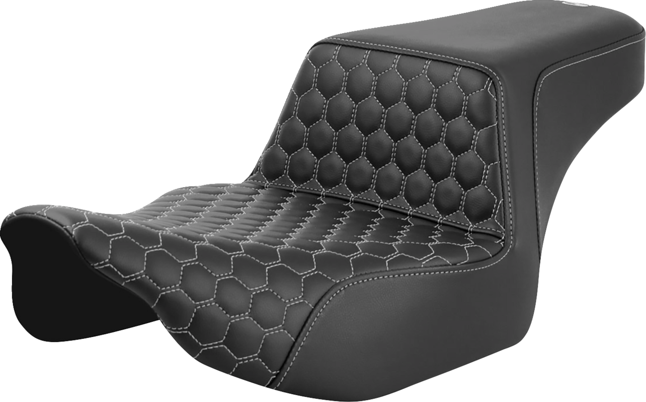 SADDLEMEN Step-Up Seat - Extended Reach - Front Honeycomb - Silver Stitch - FL '23-'24 823-07-17805
