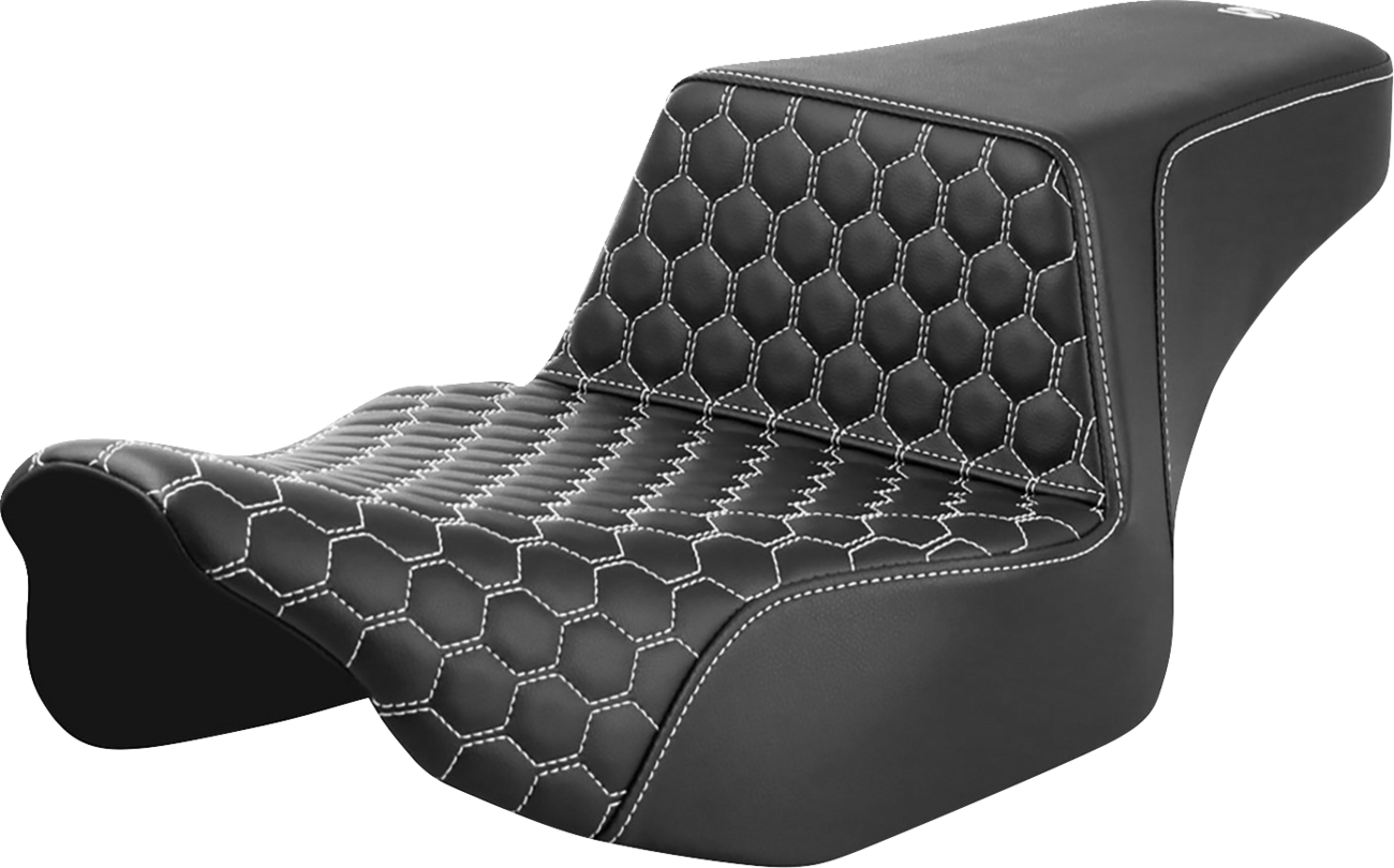 SADDLEMEN Step-Up Seat - Extended Reach - Front Honeycomb - White Stitch - FL '23-'24 823-07-17806
