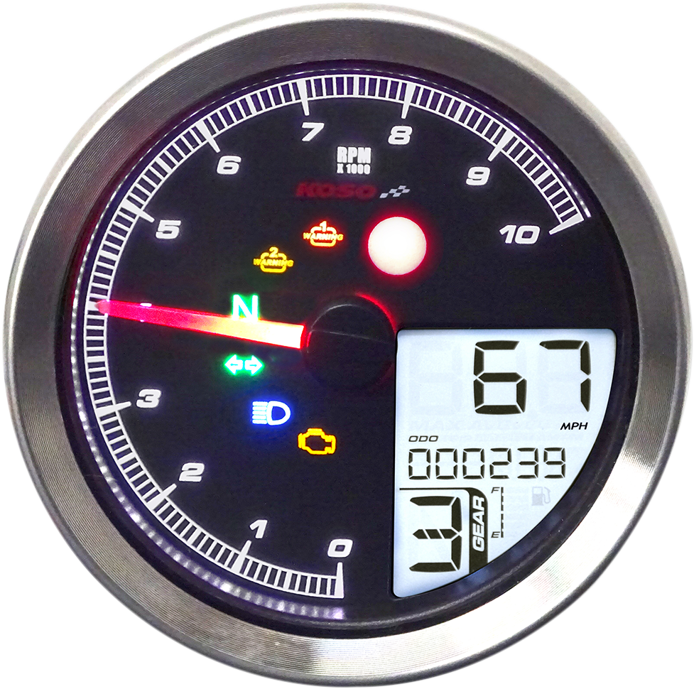 KOSO NORTH AMERICA TNT-04 Multifunction Meter - Silver Bezel - 3.3" Diameter x 2.19" D BA051401