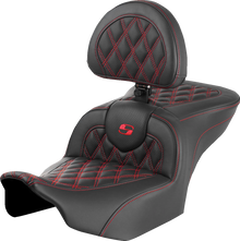 SADDLEMEN RoadSofa™ Seat - with Backrest - Lattice Stitch - Red Stitch - FLTR/FLHX '23-'24 823-07-182B4