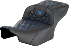 SADDLEMEN Roadsofa™ Extended Reach Seat - without Backrest - Lattice Stitch - Blue Stitch - FLTR/FLHX '23-'24 823-07-18401
