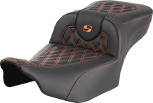 SADDLEMEN Roadsofa™ Extended Reach Seat - without Backrest - Lattice - Orange Stitch - FLTR/FLHX '23-'24 823-07-18403