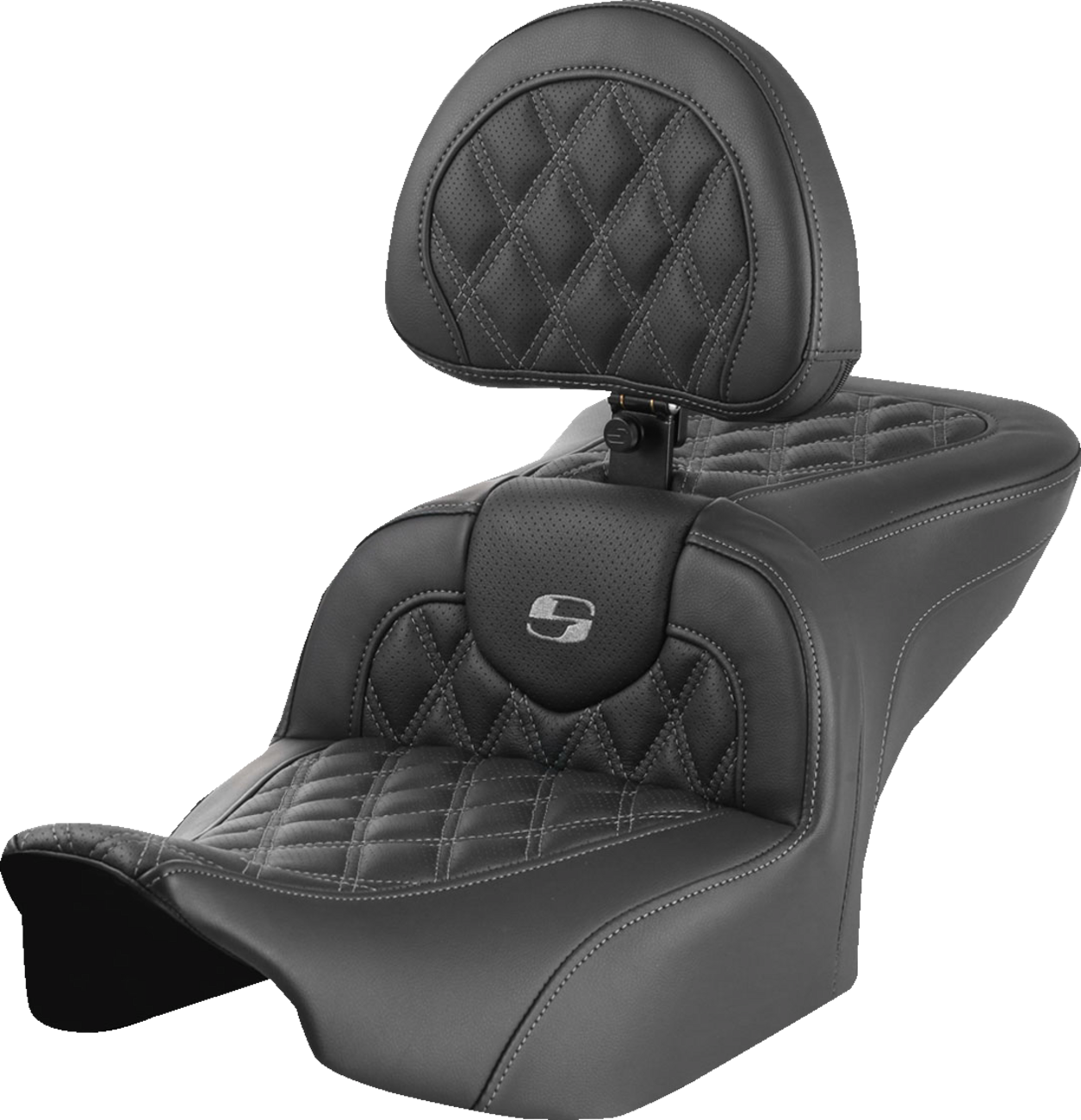 SADDLEMEN RoadSofa™ Seat - with Backrest - Lattice Stitch - Gray Stitch - FLTR/FLHX '23-'24 823-07-182B2