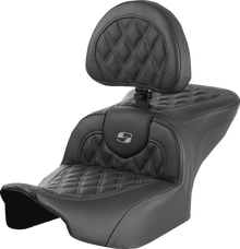 SADDLEMEN RoadSofa™ Seat - with Backrest - Lattice Stitch - Gray Stitch - FLTR/FLHX '23-'24 823-07-182B2