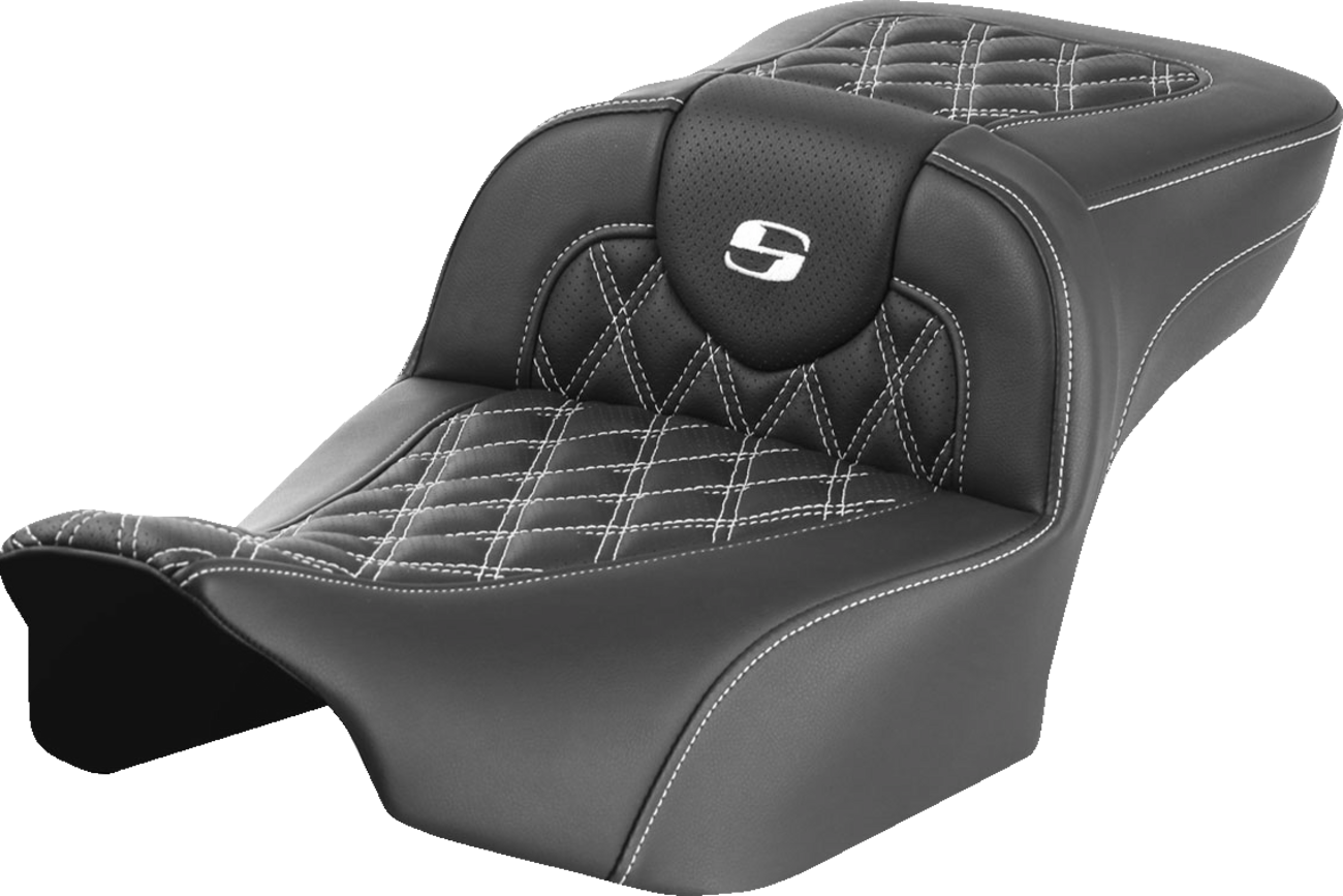 SADDLEMEN Roadsofa™ Extended Reach Seat - without Backrest - Lattice Stitch - White Stitch - FLTR/FLHX '23-'24 823-07-18406