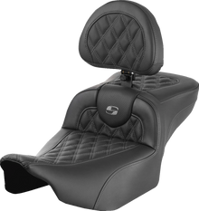 SADDLEMEN Roadsofa™ Extended Reach Seat - with Backrest - Lattice Stitch - Gray Stitch - FLTR/FLHX '23-'24 823-07-184B2