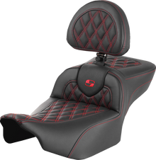 SADDLEMEN Roadsofa™ Extended Reach Seat - with Backrest - Lattice Stitch - Red Stitch - FLTR/FLHX '23-'24 823-07-184B4