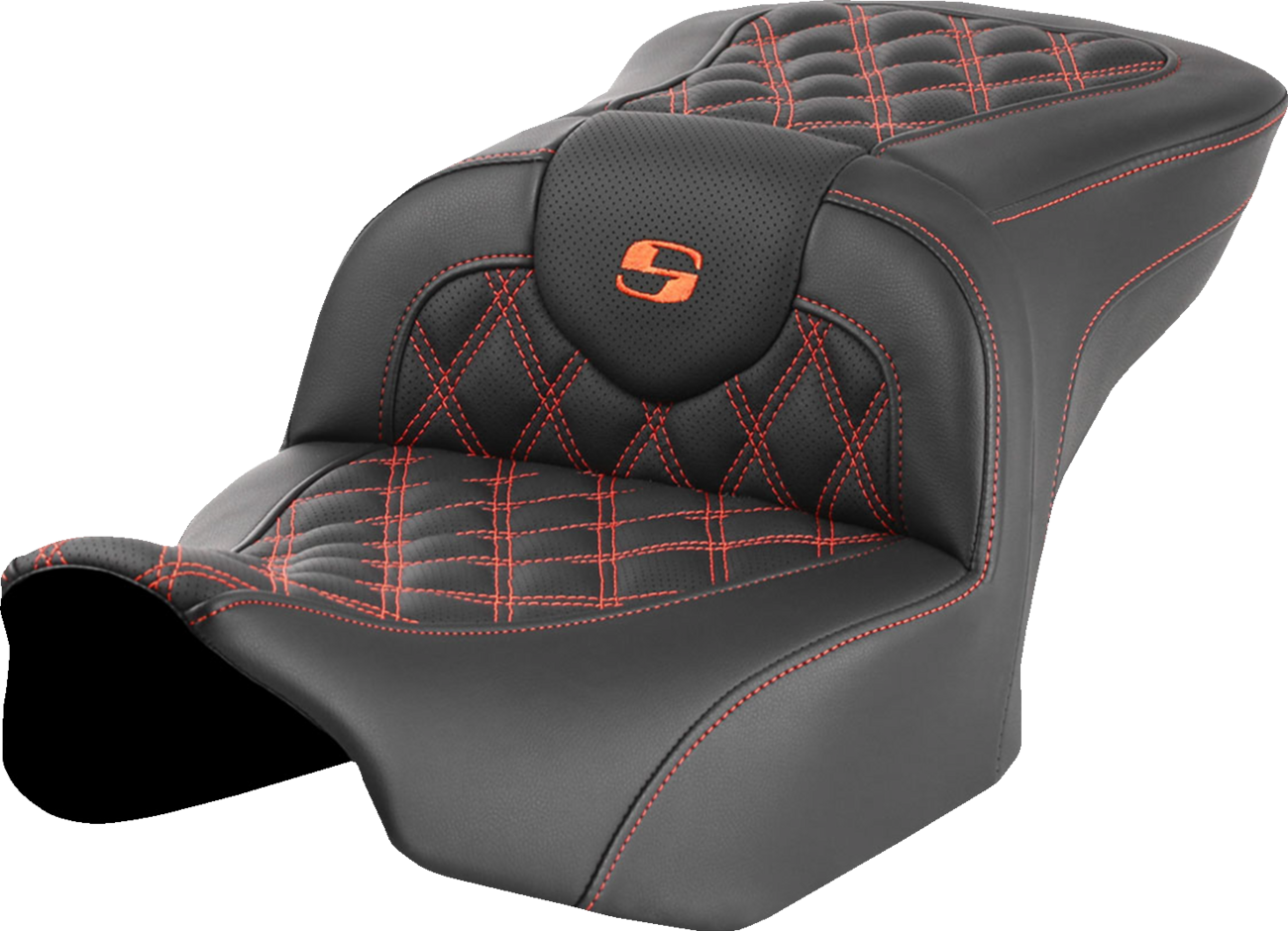 SADDLEMEN Roadsofa™ Seat - without Backrest - Orange Lattice Stitch - FLTR/FLHX '23-'24 823-07-18203
