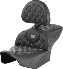 SADDLEMEN RoadSofa™ Seat - with Backrest - Lattice Stitch - Silver Stitch - FLTR/FLHX '23-'24 823-07-182B5