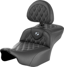SADDLEMEN Roadsofa™ Extended Reach Seat - with Backrest - Lattice Stitch - Silver Stitch - FLTR/FLHX '23-'24 823-07-184B5