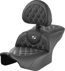 SADDLEMEN RoadSofa™ Seat - with Backrest - Lattice Stitch - White Stitch - FLTR/FLHX '23-'24 823-07-182B6