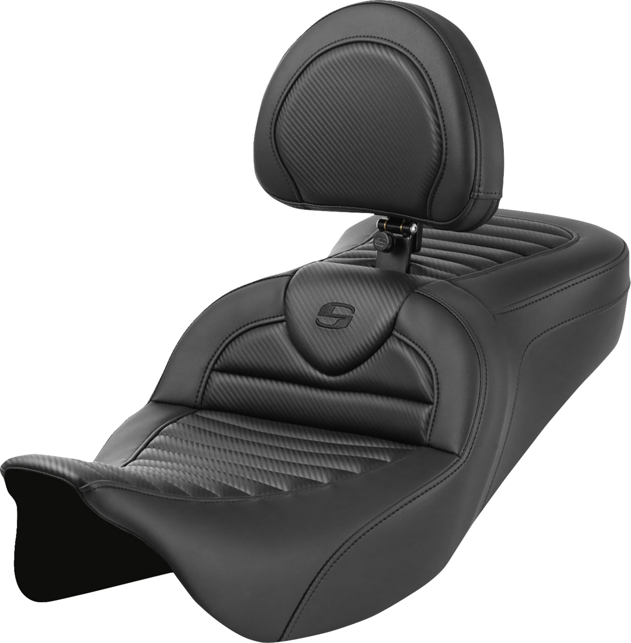 SADDLEMEN Roadsofa™ Seat - with Backrest - Tuck-n-Roll - Carbon Fiber - FL '08-'23 808-07B-204B0