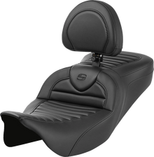SADDLEMEN Roadsofa™ Seat - with Backrest - Tuck-n-Roll - Carbon Fiber - FL '08-'23 808-07B-204B0
