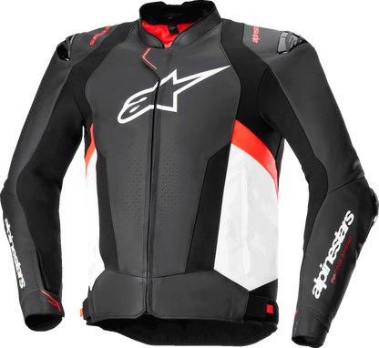 ALPINESTARS Missile v3 Leather Jacket - Black/White/Red Fluo - US 42 / EU 52 3100125-1231-52