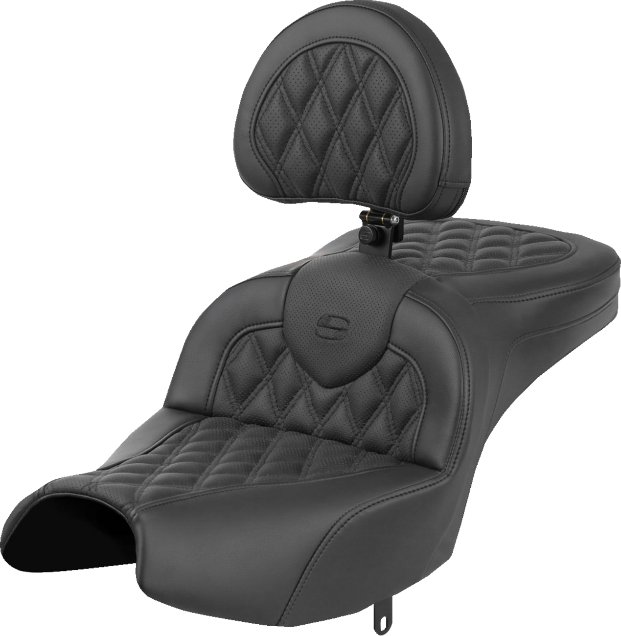 SADDLEMEN Roadsofa™ Seat - With Backrest - Black - Lattice Stitch - Indian Pursuit '22-'24 I22-02-182BR