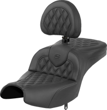 SADDLEMEN Roadsofa™ Seat - With Backrest - Black - Lattice Stitch - Indian Pursuit '22-'24 I22-02-182BR