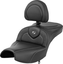 SADDLEMEN Roadsofa™ Seat - With Backrest - Black - Carbon Fiber - Indian Pursuit '22-'24 I22-02-185BR