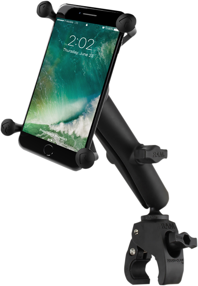 RAM MOUNTS Small Tough-Claw™ Base with Long Double-Socket Arm and Universal Ram® X-Grip® Cradle RAMB400CUN10U